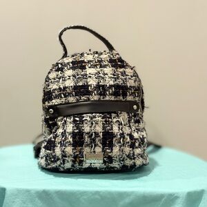 Elegant Tweed Backpack with Leather Accents